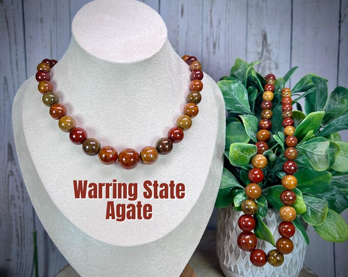 Warring State Agate Necklace, Warring State Agate Gradient Bead Necklace, 22-23" Long