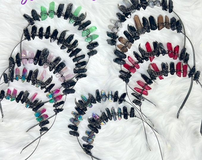 Natural Crystal Quartz Crown, Dyed Quartz Crystal Crown, Crystal Tiara, Crystal Headband - You Choose! (2)