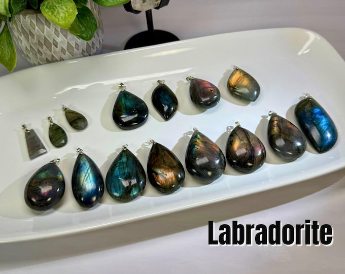 Labradorite Pendant, Labradorite Crystal Jewelry, 925 Silver Clasp (Set#2)
