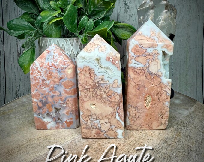 Druzy Pink Agate Tower, Pink Agate, Pink Agate Tower, Druzy Crystal Tower (4)
