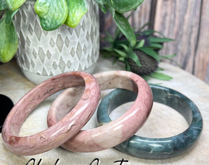 Alashan Agate Crystal Bangle, Pink Alashan Agate Bangle, Blue Green Alashan Agate, Alxa Agate, Oil Painting Alashan Agate, Crystal Bangle