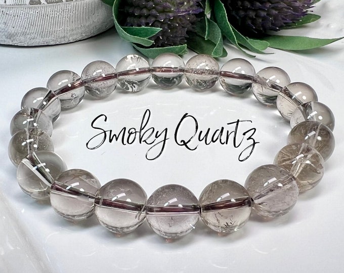 Smoky Quartz Bracelet, Light Smoky Quartz Crystal Bracelet, 10-11mm Round Beads