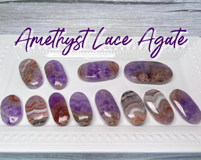 Amethyst and Mexican Crazy Lace Agate Palm Stone, Amethyst Agate, Crazy Lace Amethyst Palm Stone