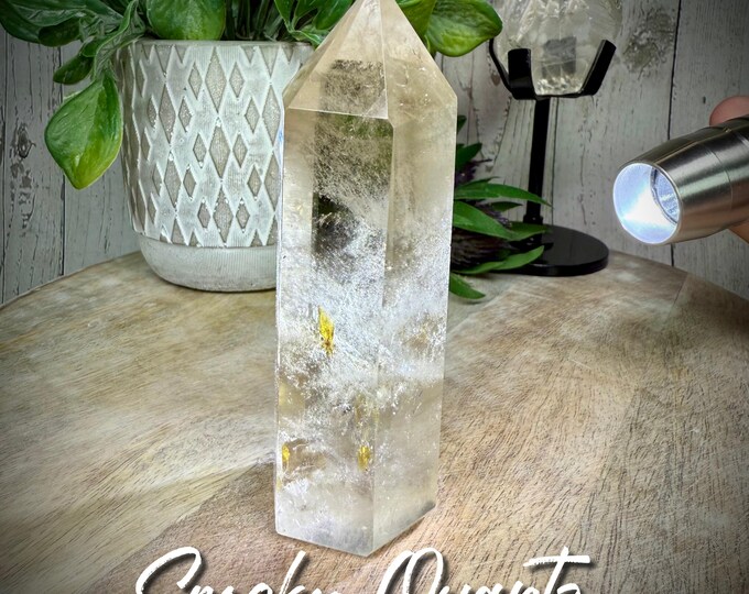 Smoky Quartz with Golden Healer Tower, Smoky Quartz Point, Smoky Quartz Crystal, Rainbow Inclusions, Healing Crystal (SQ4)