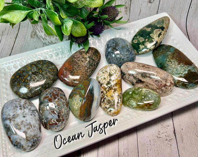Old Mine Ocean Jasper Freeform Palm Stones, Colorful Druzy Ocean Jasper, Orbicular Ocean Jasper, OJ Palm Stone, Ocean Jasper Crystal