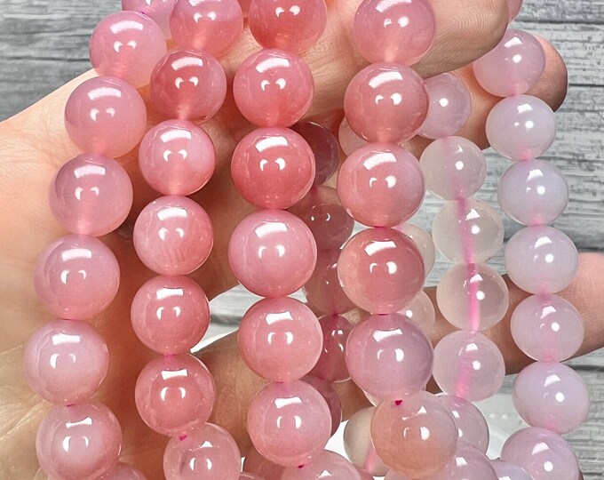Pink Agate Bracelet, Agate Bracelet, Gradient Pink 10mm Beads, Stretchy Bracelet