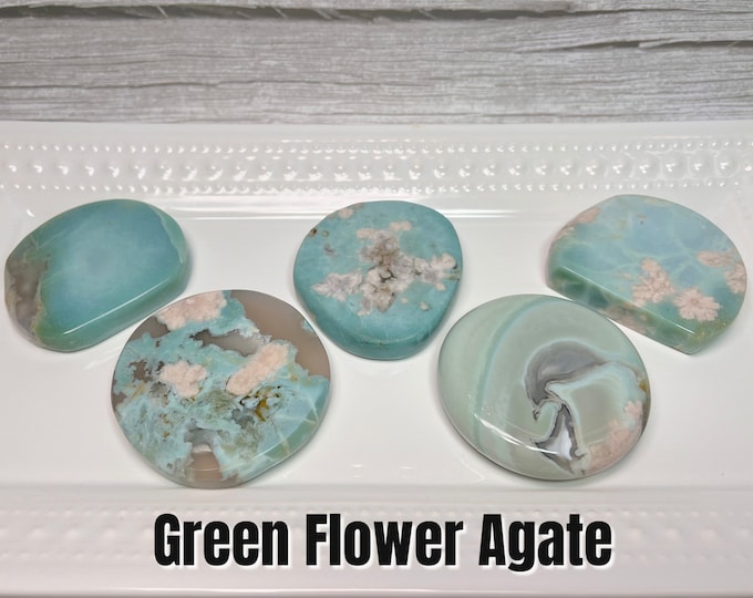 Green Flower Agate, Flower Agate Small Slab Slice Carving, Crystal Coaster, Green and Pink Flower Agate