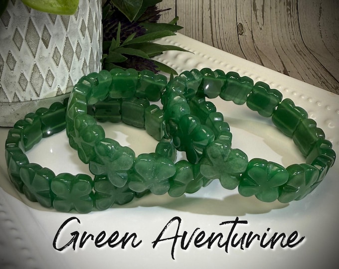 Green Aventurine Clover Bracelet, Green Aventurine Crystal Soft Bangle Bracelet, Green Crystal Clover Bracelet