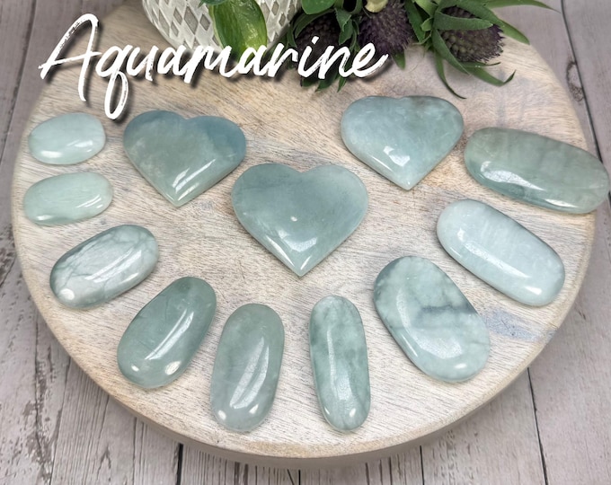 Aquamarine Palm Stone, Small Aquamarine Palm Stone, Aquamarine Crystal, Aquamarine Heart Carving (3)