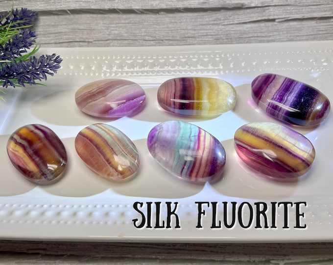 Silk Fluorite Palm Stone, Fluorite Palm Stone, Fluorite Crystal Palm Stone