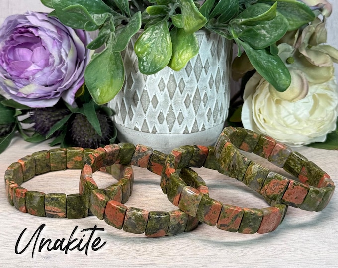 Unakite Bangle Bracelet, Unakite Soft Bangle Bracelet, Unakite Bracelet, Epidote and Pink Feldspar