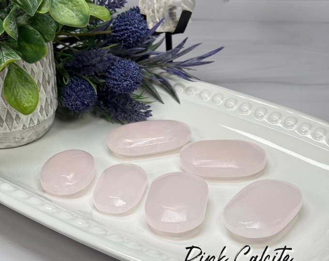 Pink Calcite Palm Stone, Manganoan Calcite or Mangano Calcite, UV Reactive Crystal (LLPC2)