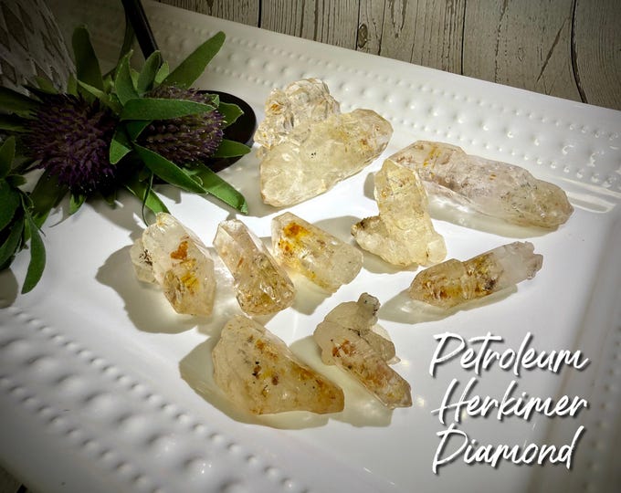 Golden Herkimer Diamond, Oil Herkimer Diamond, Petroleum Herkimer Diamond Raw Stone