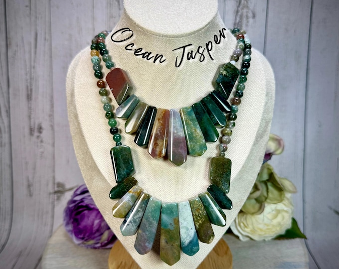 Unique Ocean Jasper Necklace, Custom OJ Necklace, Screw Closure, 20" Long, Promotes Calmness and Happiness