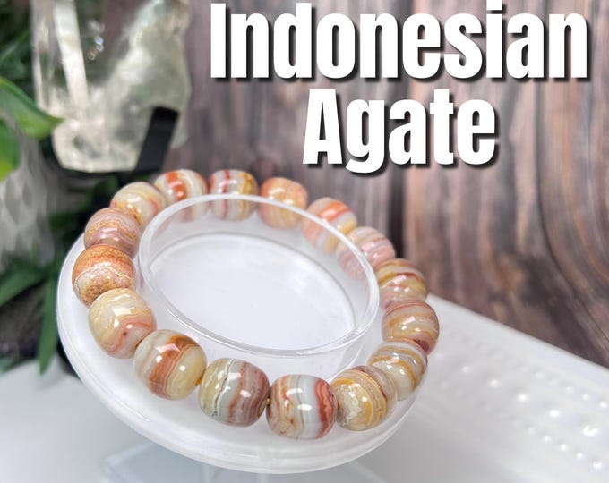 Indonesian Crazy Lace Agate Bracelet, Indonesian Lace Agate Crystal, 12mm Barrel Beads