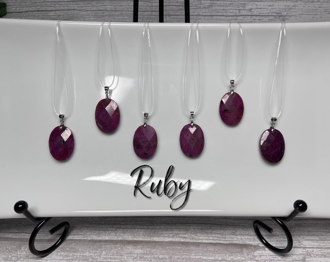Ruby Pendant, Polished Faceted Ruby Pendent, Crystal Pendant, 925 Silver Clasp, UV Reactive (2)