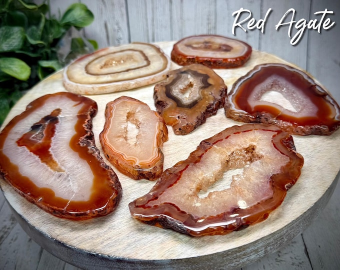 Druzy Red Agate Slab, Red Agate Slice, Polished Agate Slice, Stability - Balance - Clarity