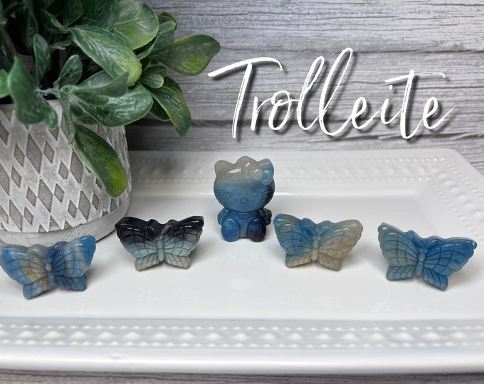 Trolleite Carving, Trolleite Hello Kitty, Trolleite Butterfly, Small Trolleite Carvings, Trolleite Crystal, Self-Standing