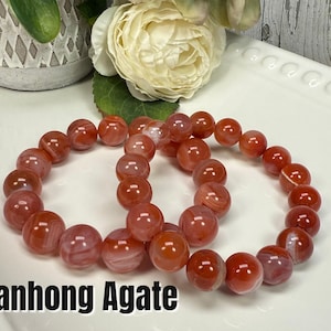 Beautiful Nanhong Agate Bracelet, South Red Agate, Stretchy Bracelet, 11-12mm or 13-14mm Round Beads