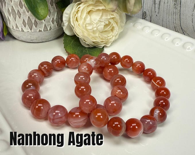 Beautiful Nanhong Agate Bracelet, South Red Agate, Stretchy Bracelet, 11-12mm or 13-14mm Round Beads
