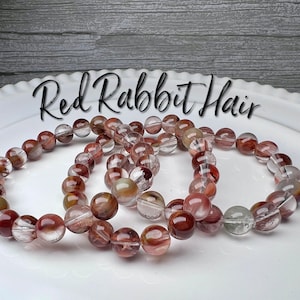 Red Rabbit Hair Quartz Bracelet, Rabbit Hair Crystal Bracelet, Supports Inner Peace and Tranquility