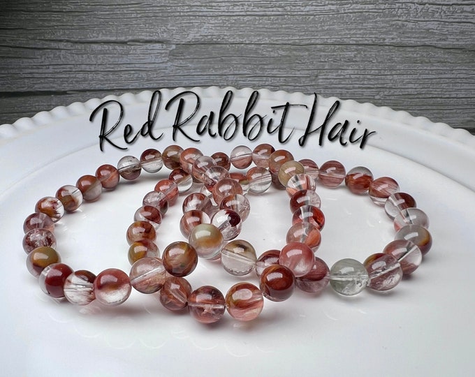 Red Rabbit Hair Quartz Bracelet, Rabbit Hair Crystal Bracelet, Supports Inner Peace and Tranquility