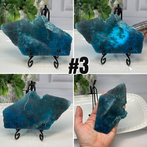 Blue Apatite Slab on Metal Stand, Blue Apatite Slice, Blue Apatite Crystal, Throat Chakra Blue Apatite 3