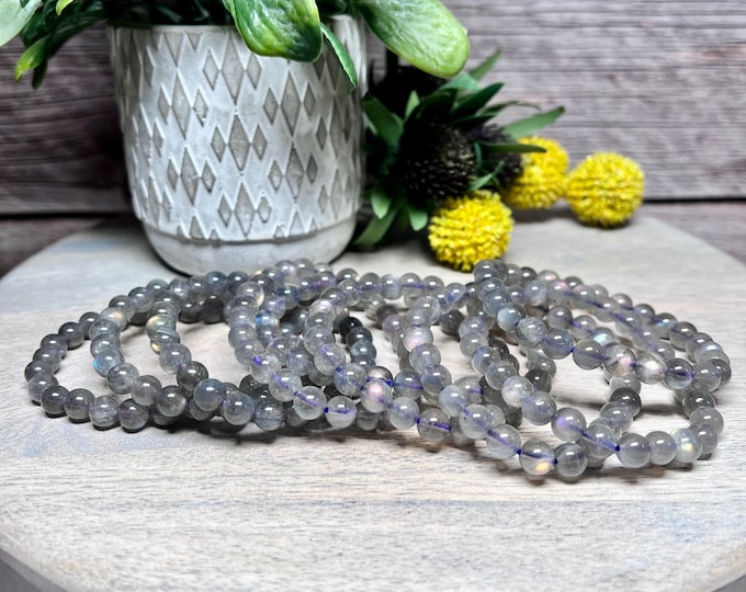 Purple Labradorite, Purple Labradorite Bracelet, Crystal Bracelet, 7mm Round Beads, Stretchy (4)