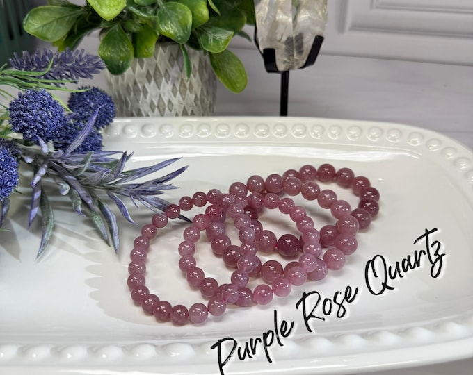 Purple Rose Quartz Bracelet, Purple Rose Quartz Crystal, 8-9mm or 10-11mm or 11-12mm Round Beads