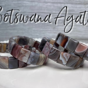 Botswana Agate Bracelet, Botswana Agate Soft Bangle Bracelet, Rectangle Bead Bracelet