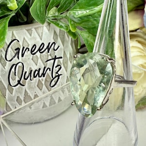 Unique Green Quartz Ring, Prasiolite Ring, Green Amethyst Ring, 925 Silver Adjustable Ring