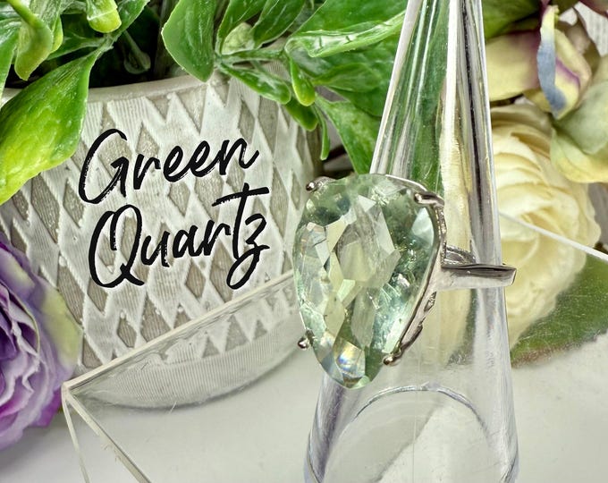 Unique Green Quartz Ring, Prasiolite Ring, Green Amethyst Ring, 925 Silver Adjustable Ring