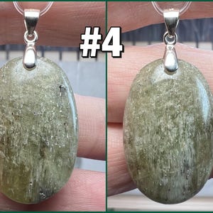 Green Kunzite Pendant, Kunzite Crystal Pendant, Cat Eye Kunzite, 925 Silver Clasp Pendant #4