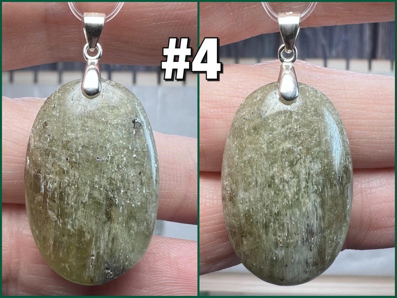 Green Kunzite Pendant, Kunzite Crystal Pendant, Cat Eye Kunzite, 925 Silver Clasp Pendant #4
