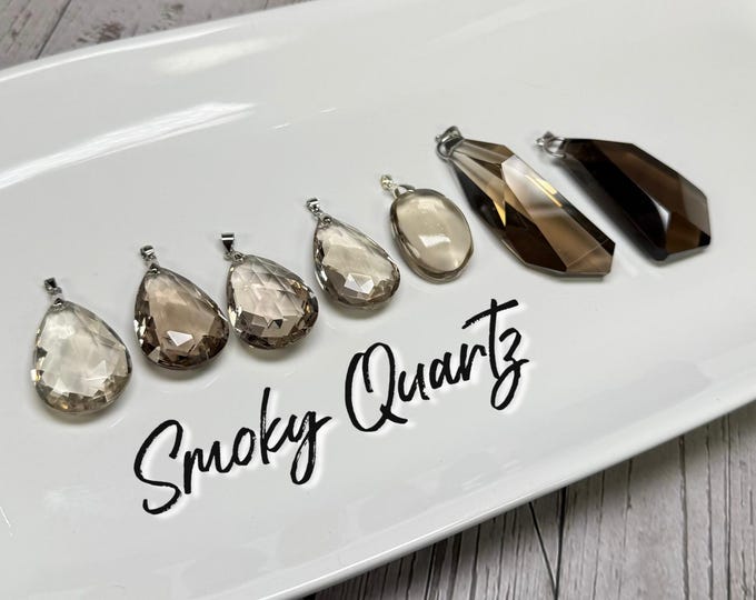 Smoky Quartz Pendant, Various Shapes, 925 Sterling Silver Clasp