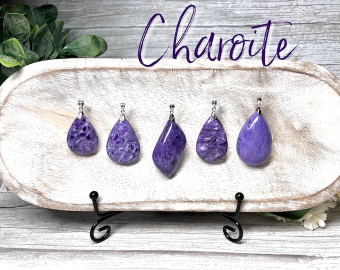 Charoite Pendant, Charoite Jewelry, Chatoyant Charoite, 925 Silver Clasp