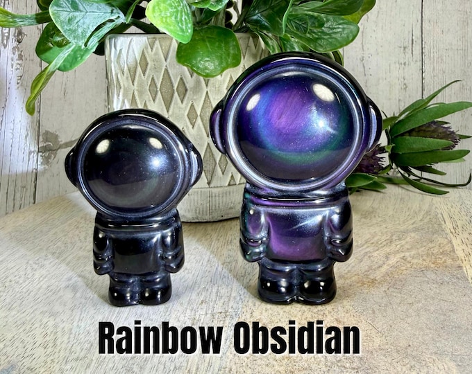 Rainbow Obsidian Astronaut Carving, Rainbow Obsidian Space Man, Rainbow Obsidian Carving