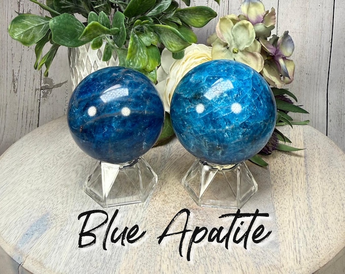 Blue Apatite Crystal Sphere, Blue Apatite Crystal - Acrylic Stand Included