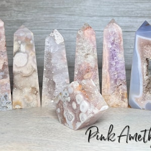 Druzy Pink Amethyst Flower Agate, Pink Amethyst Flower Agate Tower or Freeform, Pink Flower Agate with Druzy Amethyst, Amethyst Druzy