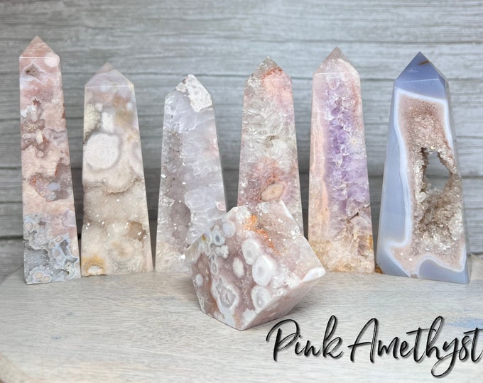 Druzy Pink Amethyst Flower Agate, Pink Amethyst Flower Agate Tower or Freeform, Pink Flower Agate with Druzy Amethyst, Amethyst Druzy