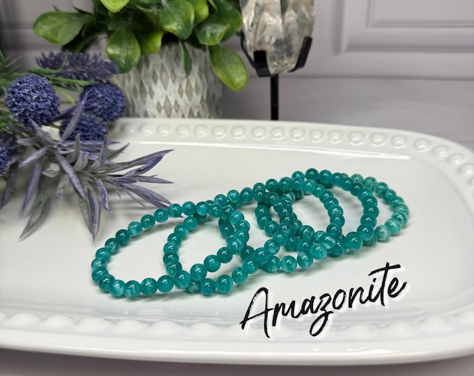 Old Mine Amazonite Bracelet, Natural Color Amazonite, 7-8mm Round Bead Bracelet - Stone of Success and Abundance
