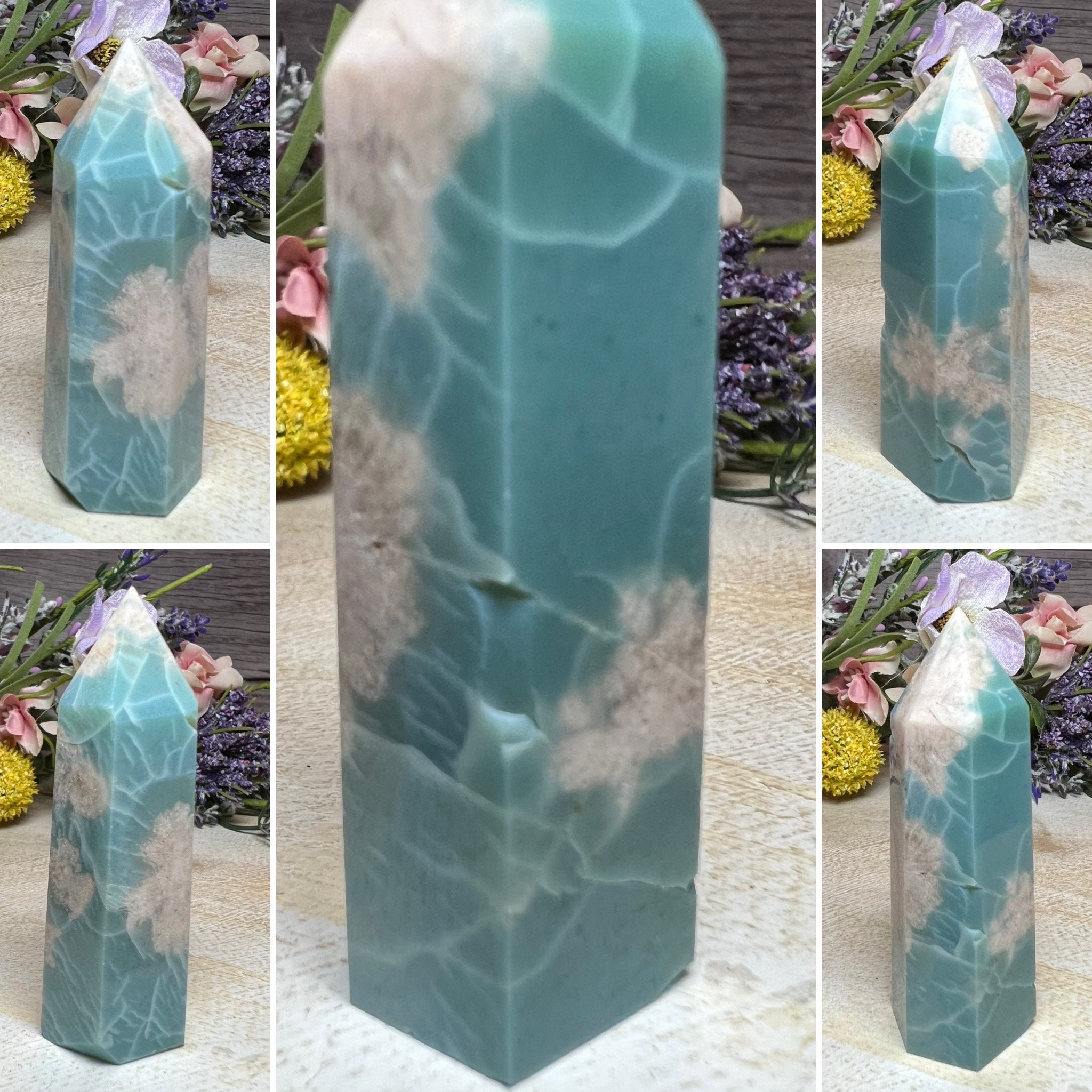 Green Flower Agate Tower, Flower Agate, Green Flower Agate Green Flower Agate Tower, Flower Agate, Green Flower Agate