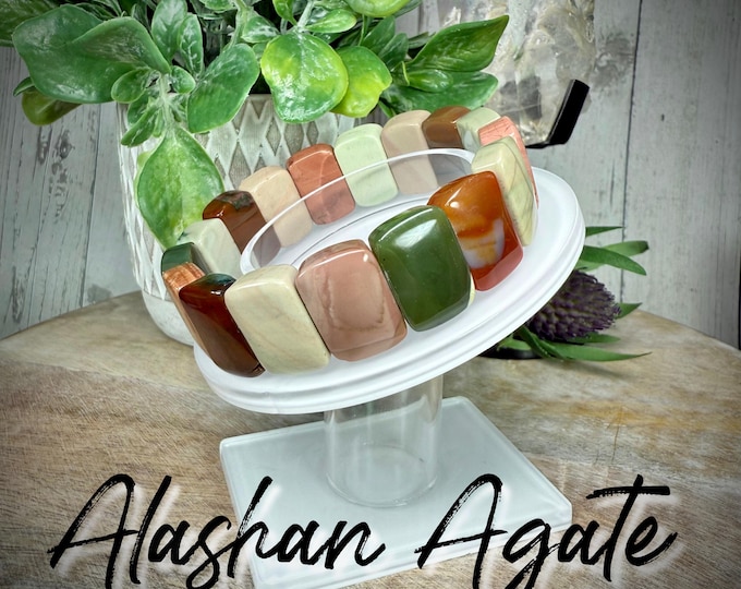 Colorful Alashan Agate Bracelet, Alashan Agate Soft Bangle Bracelet, Alxa Agate, Stretchy Bracelet