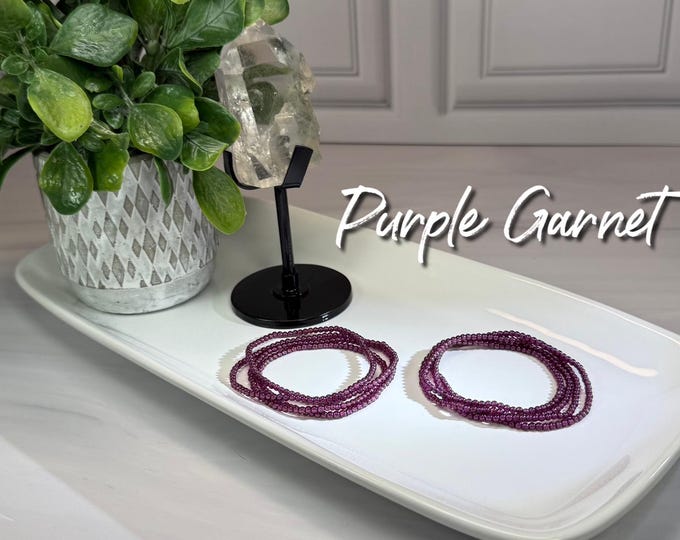 Purple Garnet Wrap Bracelet, Can Be Worn as 28" Necklace OR Wrapped Bracelet, 2-3mm Beads, Elastic String