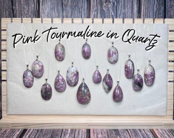 Pink Tourmaline in Quartz Pendant, Polished Pink Tourmaline Pendant, Unicorn Stone, 925 Sterling Silver Clasp (3)