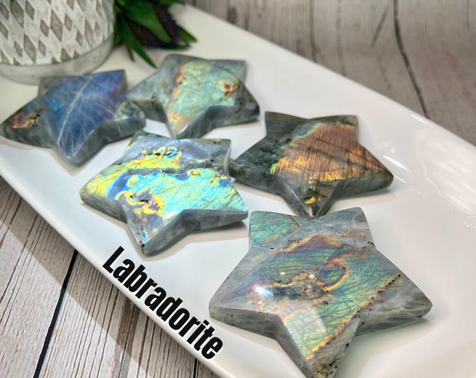 Labradorite Star, Labradorite Star Carving, Crystal Star Carving, Flashy Labradorite