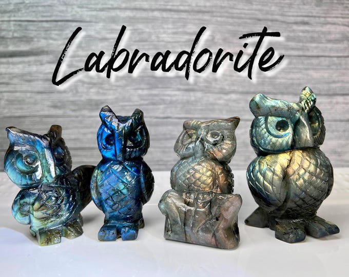 Labradorite Owl Carving, Crystal Owl Carving, Owl Carving, Polished Carving, Self-Standing