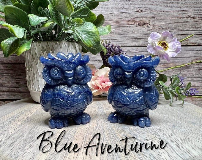 Adorable Owl Carving, Blue Aventurine, Crystal Owl Carving