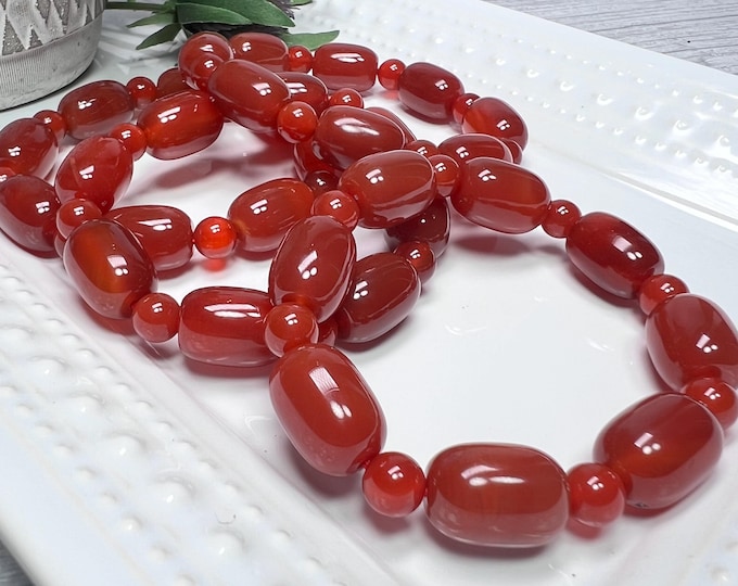 Red Agate Bracelet, Red Agate Barrel Bead Bracelet, Red Agate Crystal Bracelet, 8mm Round Beads, 17mm Barrel Beads
