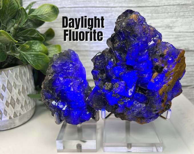 Blue Green Purple Daylight Fluorite Cluster Specimen, Daylight Fluorite with Pyrite, Fluorite Specimen, Fluorite Raw Stone, UV Reactive